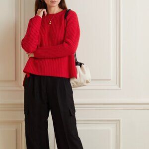Allude wool cashmere red ribbed sweater M